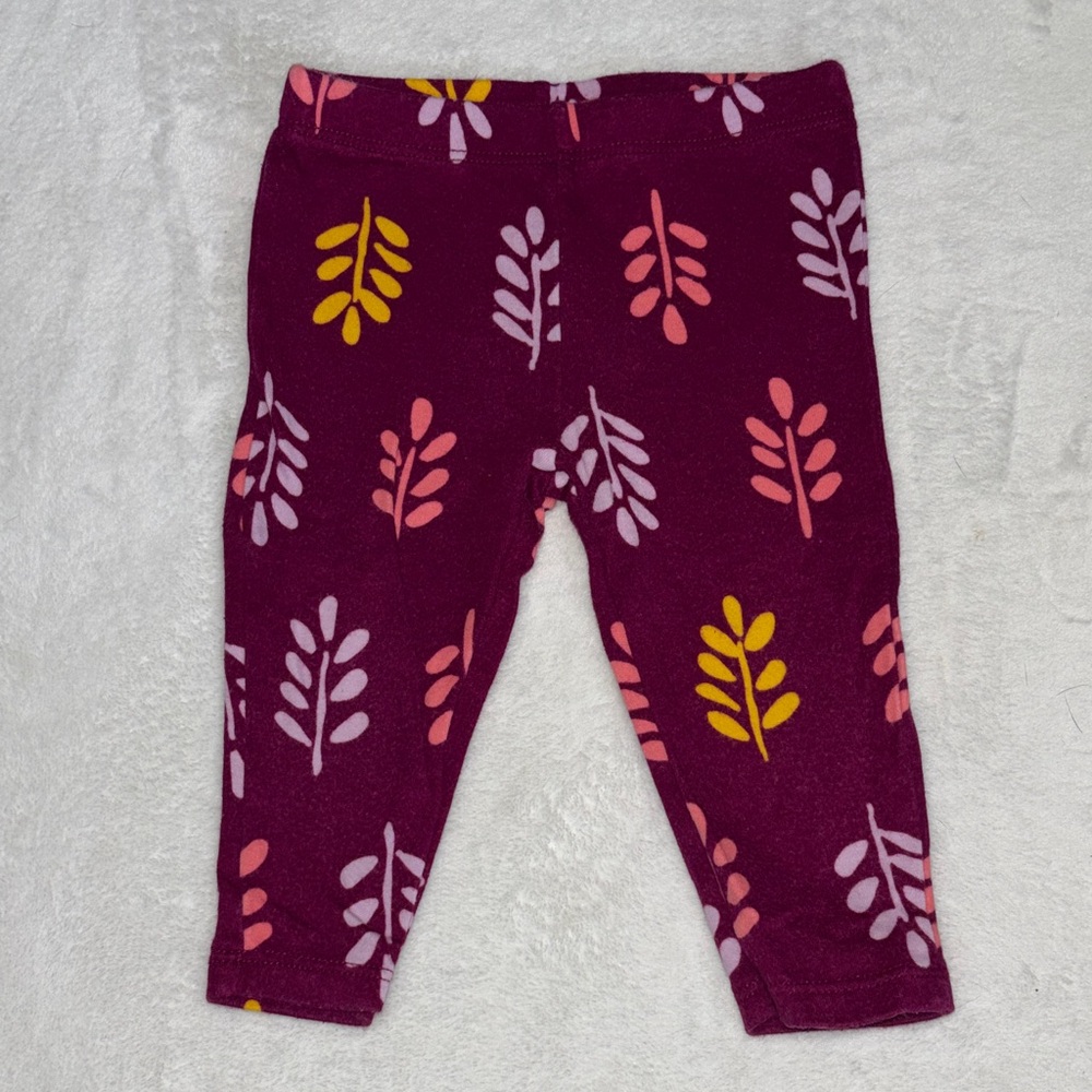 (3 for$10) carters Vibrant Leaf Print Kids Leggings - Maroon and Yellow